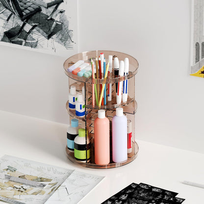 Rotating Makeup Organizer, DIY 8 Adjustable Layers Spinning Skincare Organizer, Cosmetic Display Case with Brush Holder Perfume Tray, Multi-Function Storage Carousel for Vanity Bathroom Countertop