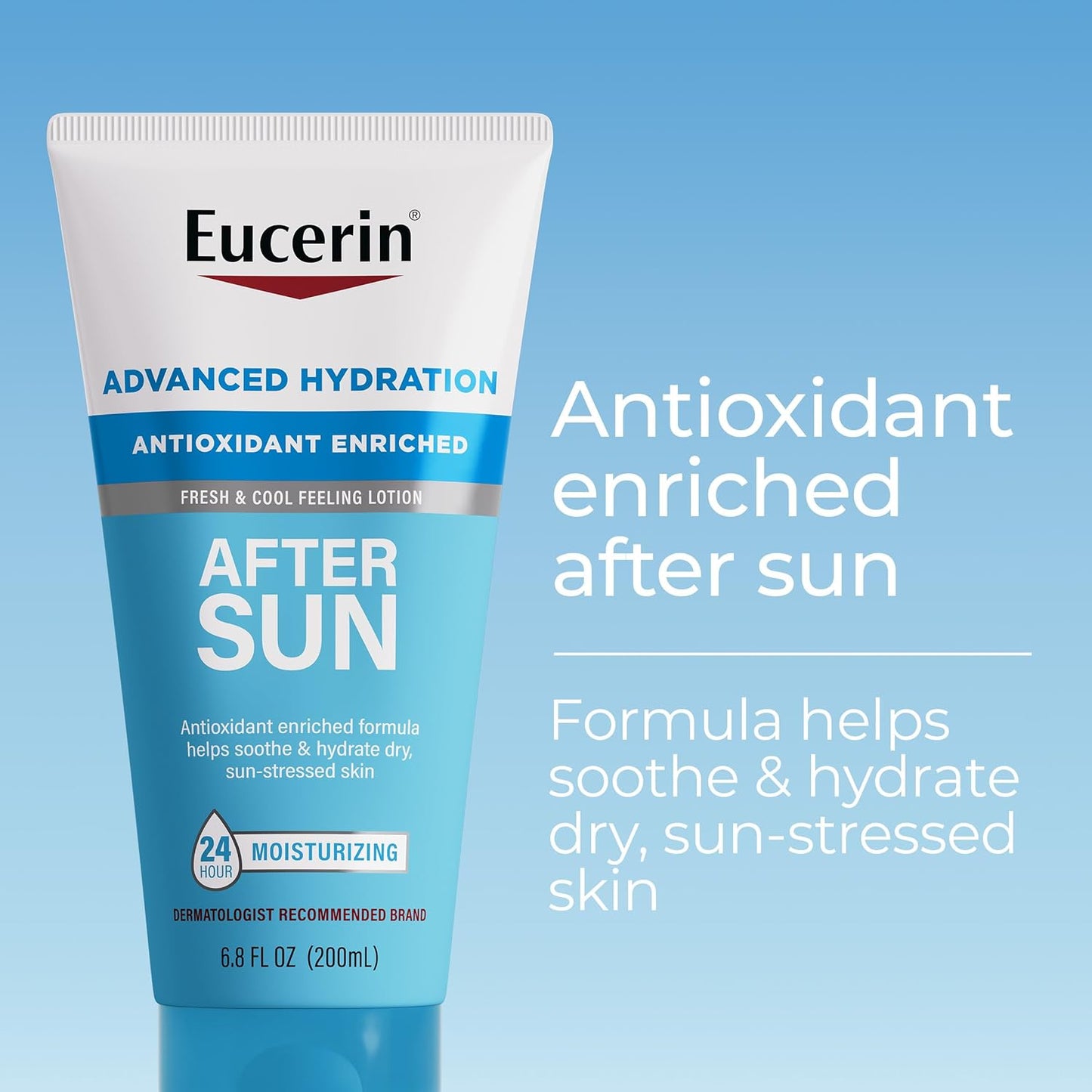 Eucerin Advanced Hydration After Sun Lotion for Face and Body, Enriched with Antioxidants, 24-Hour Hydration for Dry, Sun-Stressed Skin, 6.8 Fl Oz Tube