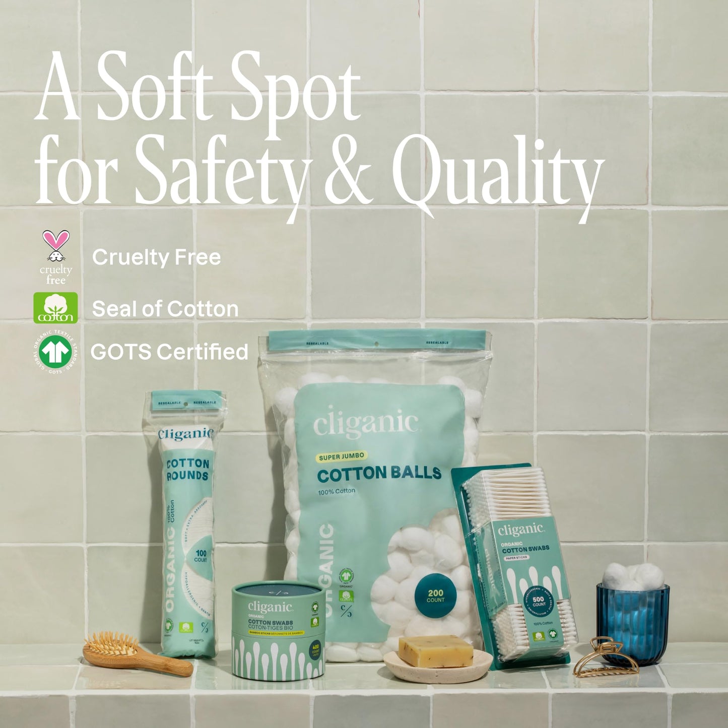 Cliganic Premium Cotton Rounds for Face (300 Count) - Makeup Remover Pads, Hypoallergenic, Lint-Free | 100% Pure Cotton