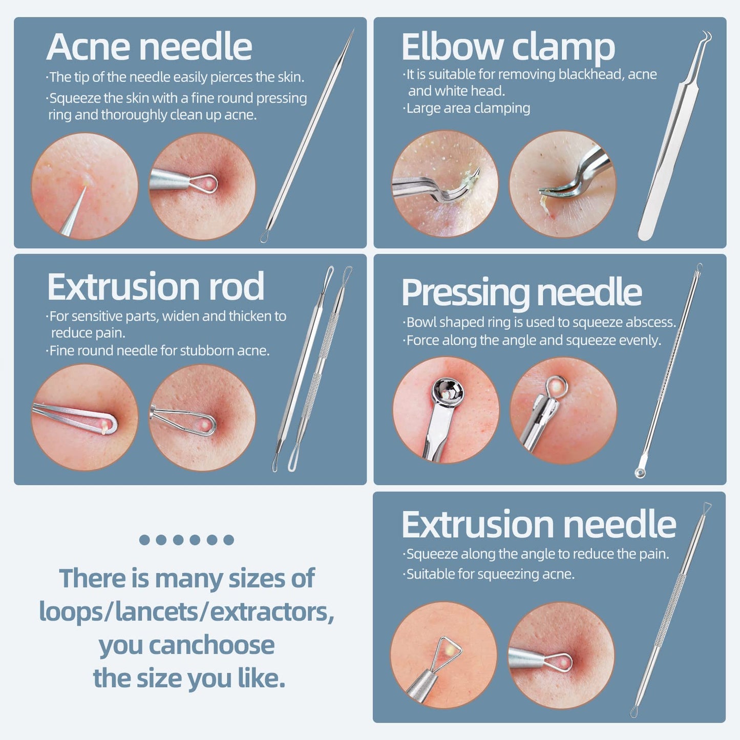 JPNK Blackhead Remover Tool Comedones Extractor Acne Removal Kit for Blemish, Whitehead Popping, 6 Pcs Zit Removing for Nose Face Tools with a Leather Bag (Pink)