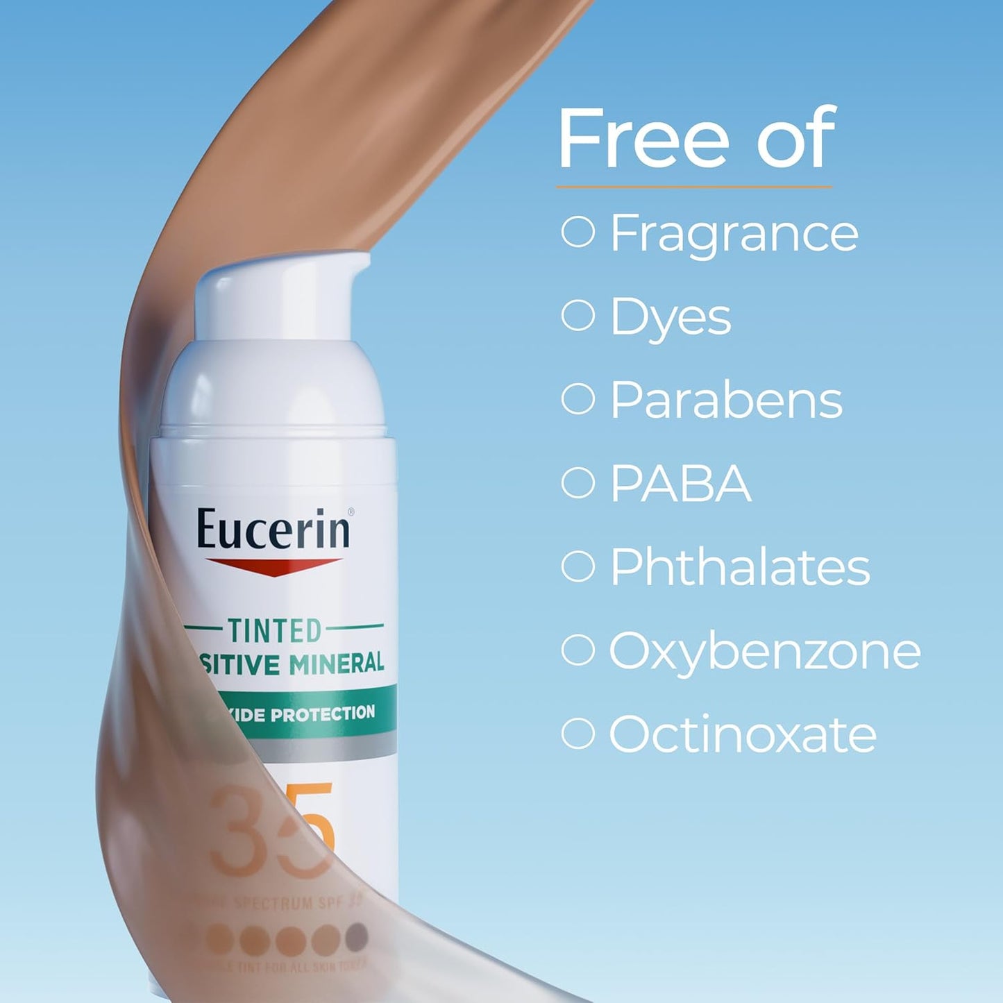 Eucerin Sun Tinted Sensitive Mineral Face Sunscreen Lotion SPF 35, Non-Comedogenic Mineral Sunscreen with Gentle Zinc Oxide Protection for Sensitive Skin, 1.7 Fl Oz Bottle