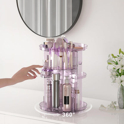 Rotating Makeup Organizer, DIY 8 Adjustable Layers Spinning Skincare Organizer, Cosmetic Display Case with Brush Holder Perfume Tray, Multi-Function Storage Carousel for Vanity Bathroom Countertop