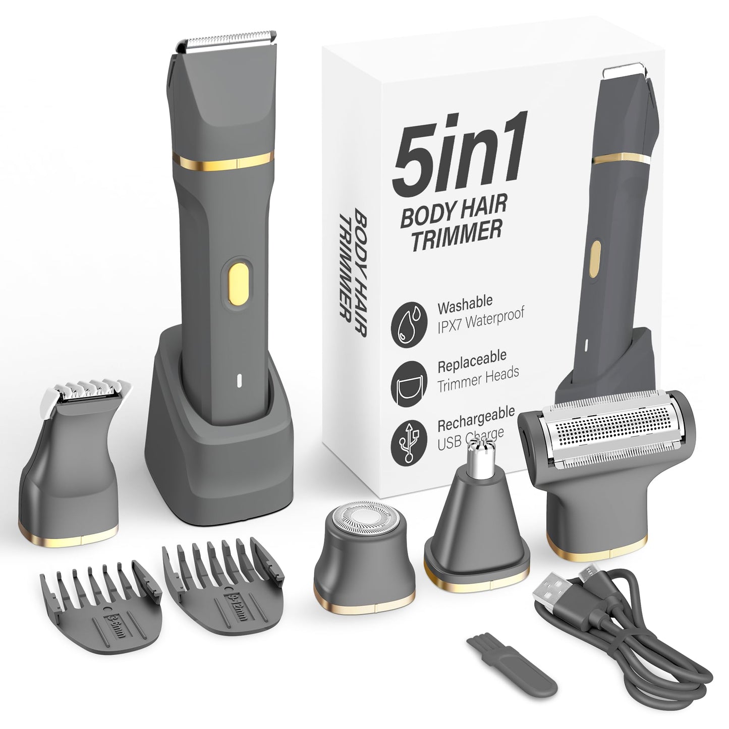 KINGTEE 5-in-1 Electric Bikini Trimmer for Women – IPX7 Waterproof Shaver, Cordless Body & Facial Razors for Women, Ceramic Blades, USB-C Rechargeable, Painless Hair Removal Kit (Blue)