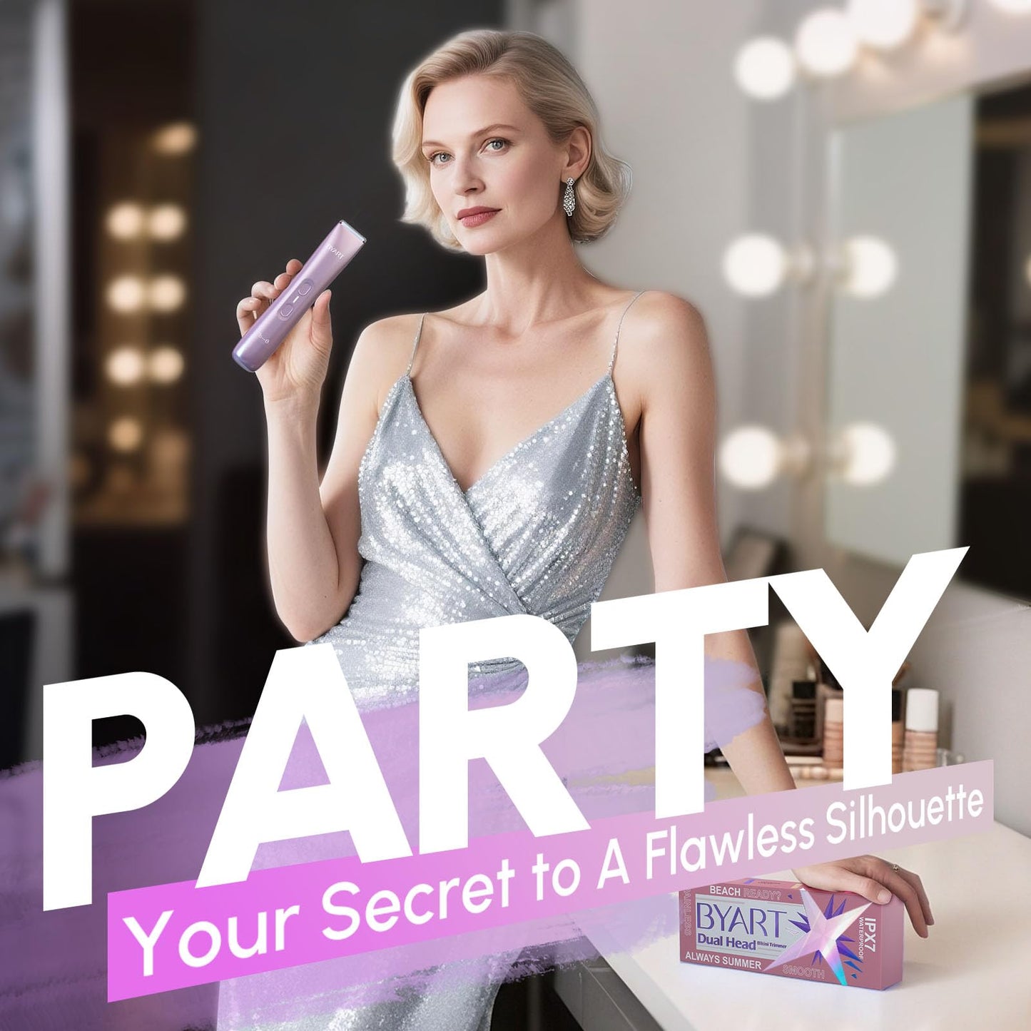 Bikini Trimmer for Women Dual Head - IPX7 Waterproof & Painless Electric Razors for Beauty, Pubic Hair, Face, Legs & Underarms– Portable Cordless Shaver with Fast Charging (Purple)