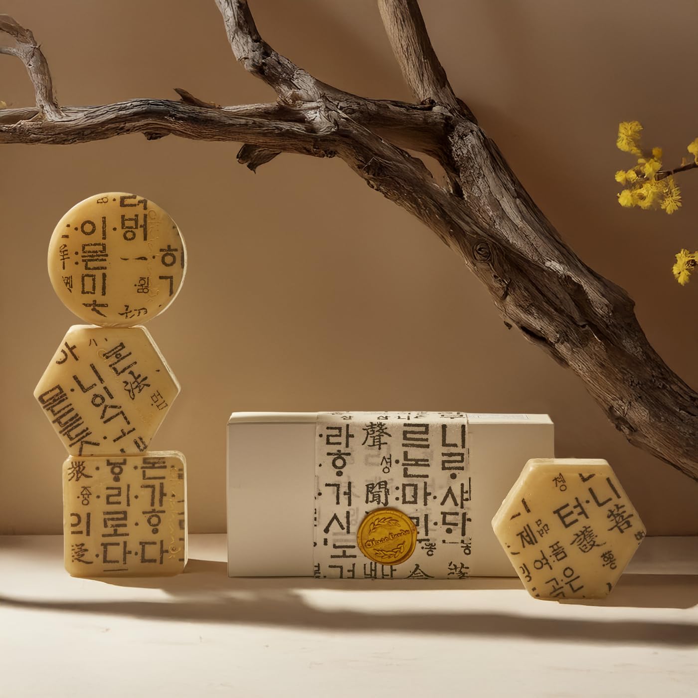 Korean Traditional Hangeul Soap Bars - Handmade Natural Bars, Gentle & Moisturizing, Korean Gift Set (2pcs)