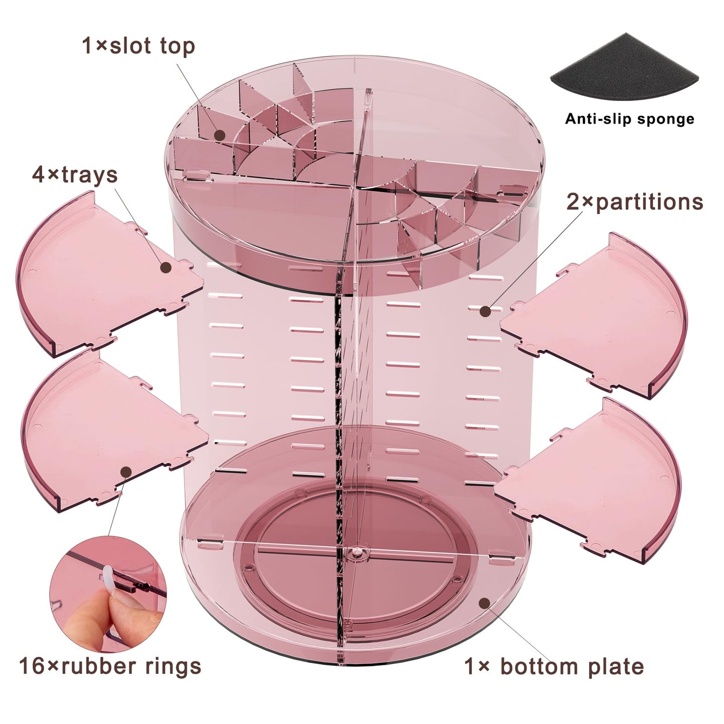 Rotating Makeup Organizer, DIY 8 Adjustable Layers Spinning Skincare Organizer, Cosmetic Display Case with Brush Holder Perfume Tray, Multi-Function Storage Carousel for Vanity Bathroom Countertop