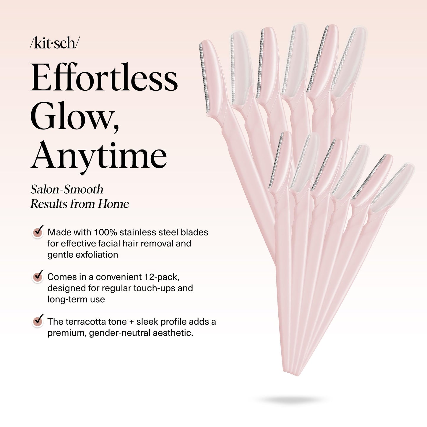 Kitsch Dermaplane Razor for Women Face – Face Razors for Women & Men, Eyebrow Trimmer & Face Shaver – Exfoliating Facial Razor & Skin Care Tool for Smoother Skin - Terracotta, 12 pcs