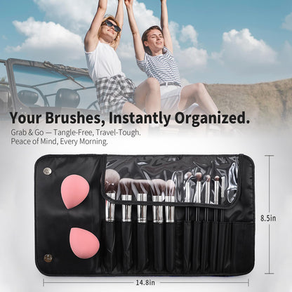 BEAKEY Makeup Brushes Set, Professional Foundation Eyeshadow Concealer Blush Powder Bronzer Applicator, 2 Blender Sponge with Beauty Paper Case stocking stuffers
