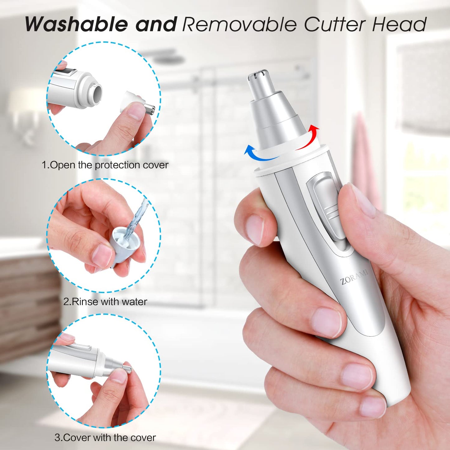 Ear and Nose Hair Trimmer Clipper - 2025 Professional Painless Eyebrow & Facial Hair Trimmer for Men Women, Battery-Operated Trimmer with IPX7 Waterproof, Dual Edge Blades for Easy Cleansing Black