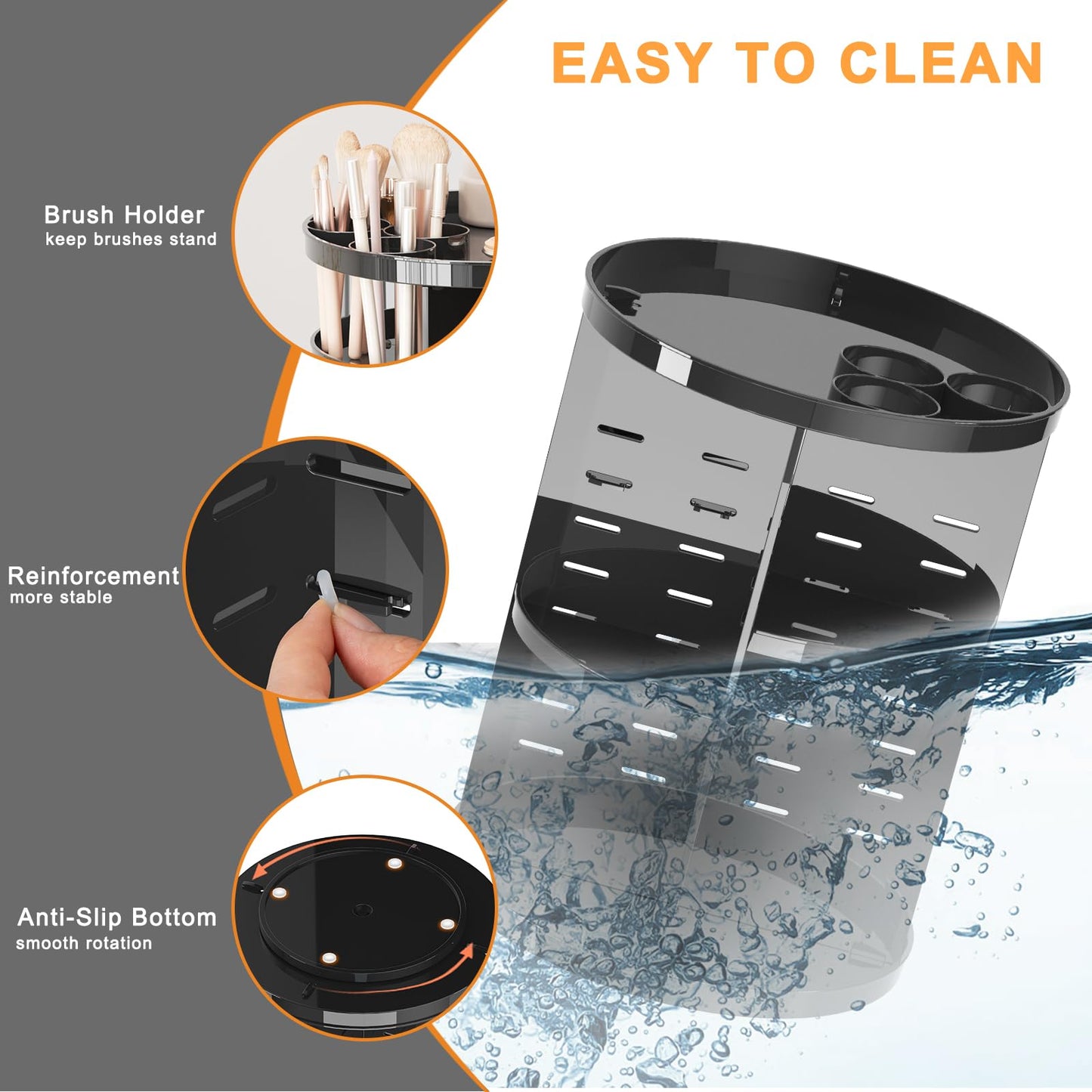 Rotating Makeup Organizer, DIY 8 Adjustable Layers Spinning Skincare Organizer, Cosmetic Display Case with Brush Holder Perfume Tray, Multi-Function Storage Carousel for Vanity Bathroom Countertop