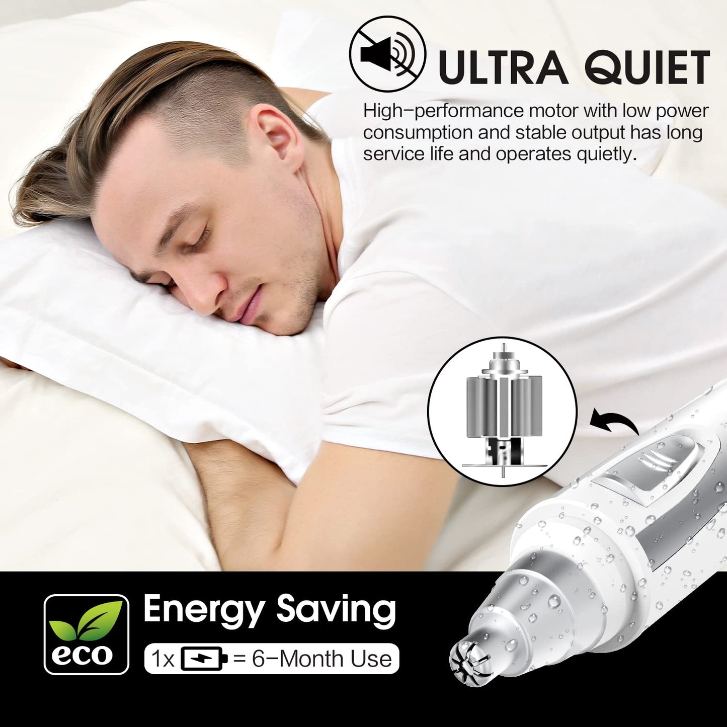 Ear and Nose Hair Trimmer Clipper - 2025 Professional Painless Eyebrow & Facial Hair Trimmer for Men Women, Battery-Operated Trimmer with IPX7 Waterproof, Dual Edge Blades for Easy Cleansing Black