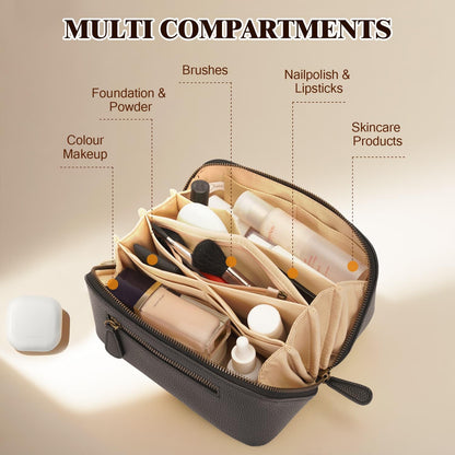 Travel Makeup Bag Large Capacity Cosmetic Bags for Women Waterproof Make up Organizer Toiletry Bag Open Flat Portable with Divider with Handle Pouch (Brown, 3L)
