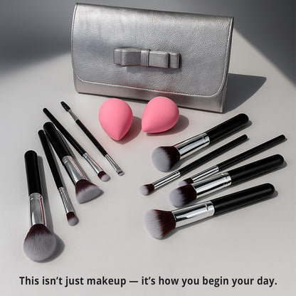 BEAKEY Makeup Brushes Set, Professional Foundation Eyeshadow Concealer Blush Powder Bronzer Applicator, 2 Blender Sponge with Beauty Paper Case stocking stuffers