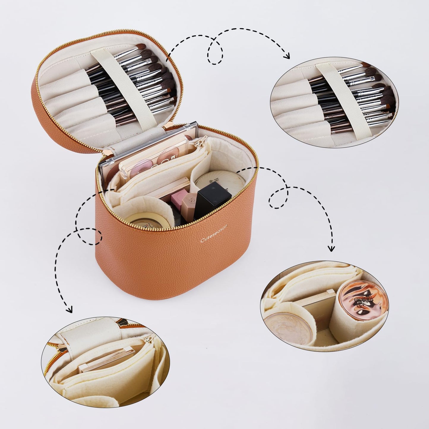 Makeup Bag, Toiletry Bag with Removable Zippered Inner Pocket, Portable Cosmetic Bag, Makeup Organizer for Woman Case (Brown)