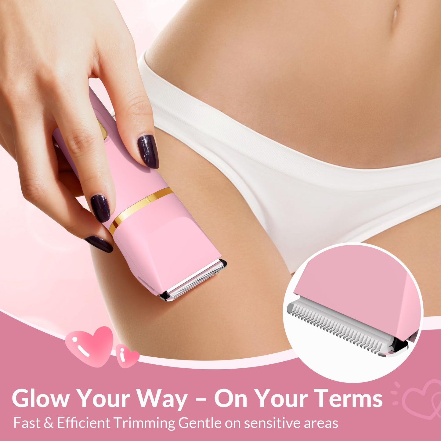 KINGTEE 5-in-1 Electric Bikini Trimmer for Women – IPX7 Waterproof Shaver, Cordless Body & Facial Razors for Women, Ceramic Blades, USB-C Rechargeable, Painless Hair Removal Kit (Blue)