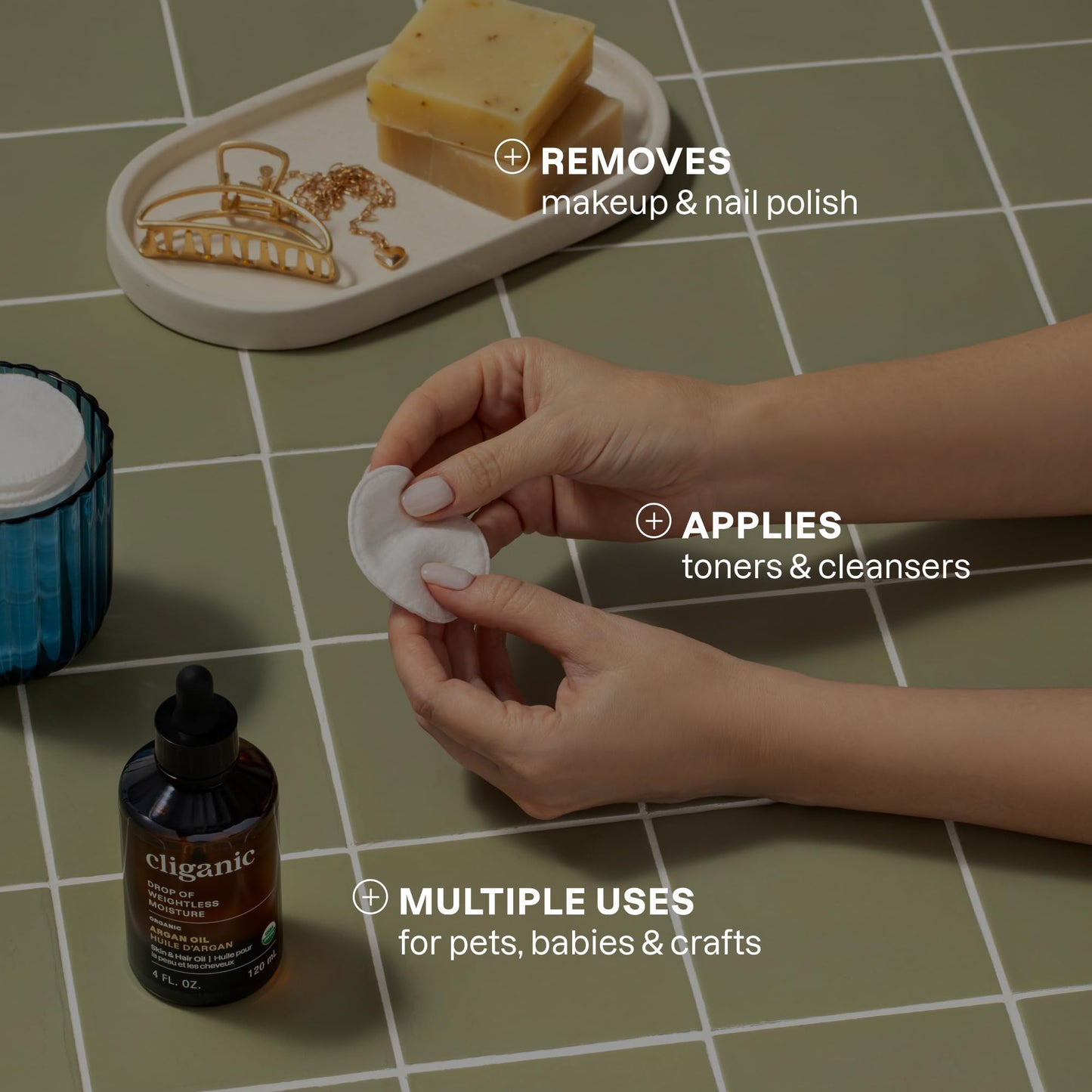 Cliganic Premium Cotton Rounds for Face (300 Count) - Makeup Remover Pads, Hypoallergenic, Lint-Free | 100% Pure Cotton