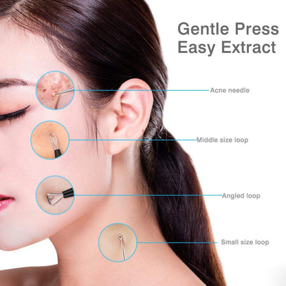 JPNK Blackhead Remover Tool Comedones Extractor Acne Removal Kit for Blemish, Whitehead Popping, 6 Pcs Zit Removing for Nose Face Tools with a Leather Bag (Pink)