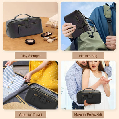 Travel Makeup Bag Large Capacity Cosmetic Bags for Women Waterproof Make up Organizer Toiletry Bag Open Flat Portable with Divider with Handle Pouch (Brown, 3L)