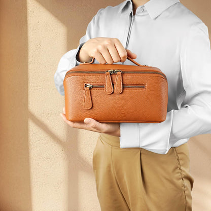 Travel Makeup Bag Large Capacity Cosmetic Bags for Women Waterproof Make up Organizer Toiletry Bag Open Flat Portable with Divider with Handle Pouch (Brown, 3L)