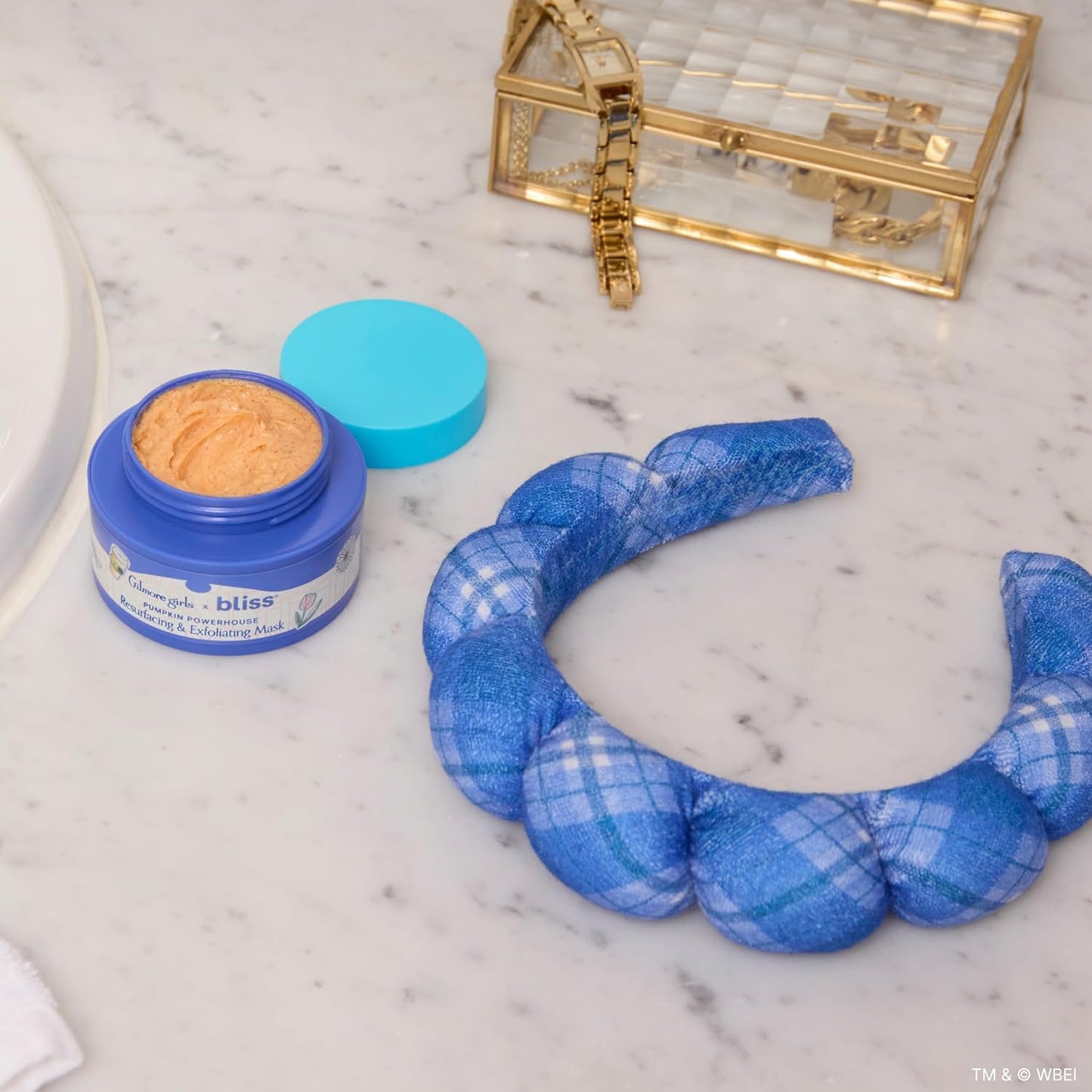 Gilmore Girls x Bliss Pumpkin Powerhouse Resurfacing & Exfoliating Pumpkin and AHA Facial Mask with Plaid Spa Headband