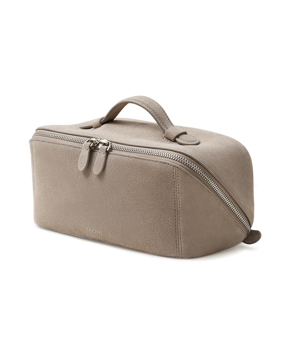 EACHY Leather Makeup Bag, Portable 180° Wide-Open Flat Cosmetic Bag for Women, Large Capacity Make Up Organizer Makeup Pouch with Divider and Handle