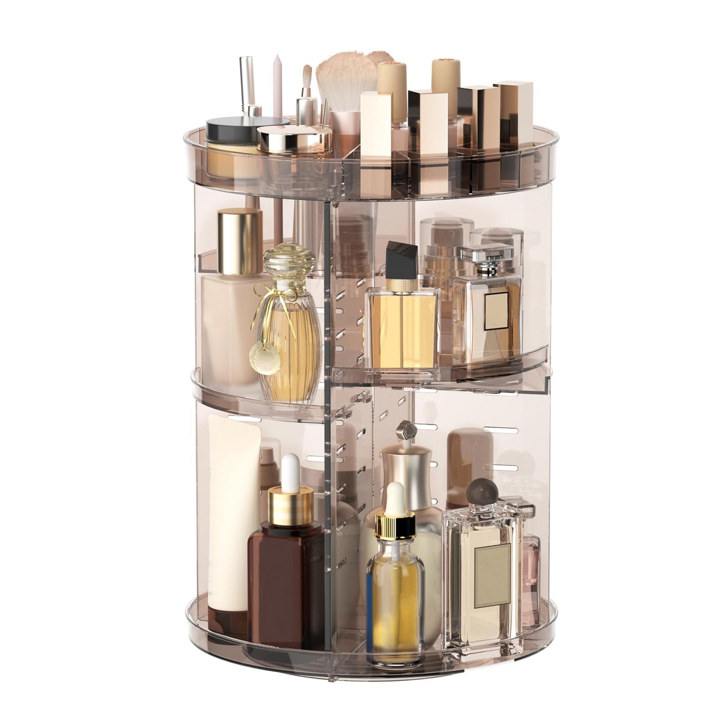 Rotating Makeup Organizer, DIY 8 Adjustable Layers Spinning Skincare Organizer, Cosmetic Display Case with Brush Holder Perfume Tray, Multi-Function Storage Carousel for Vanity Bathroom Countertop