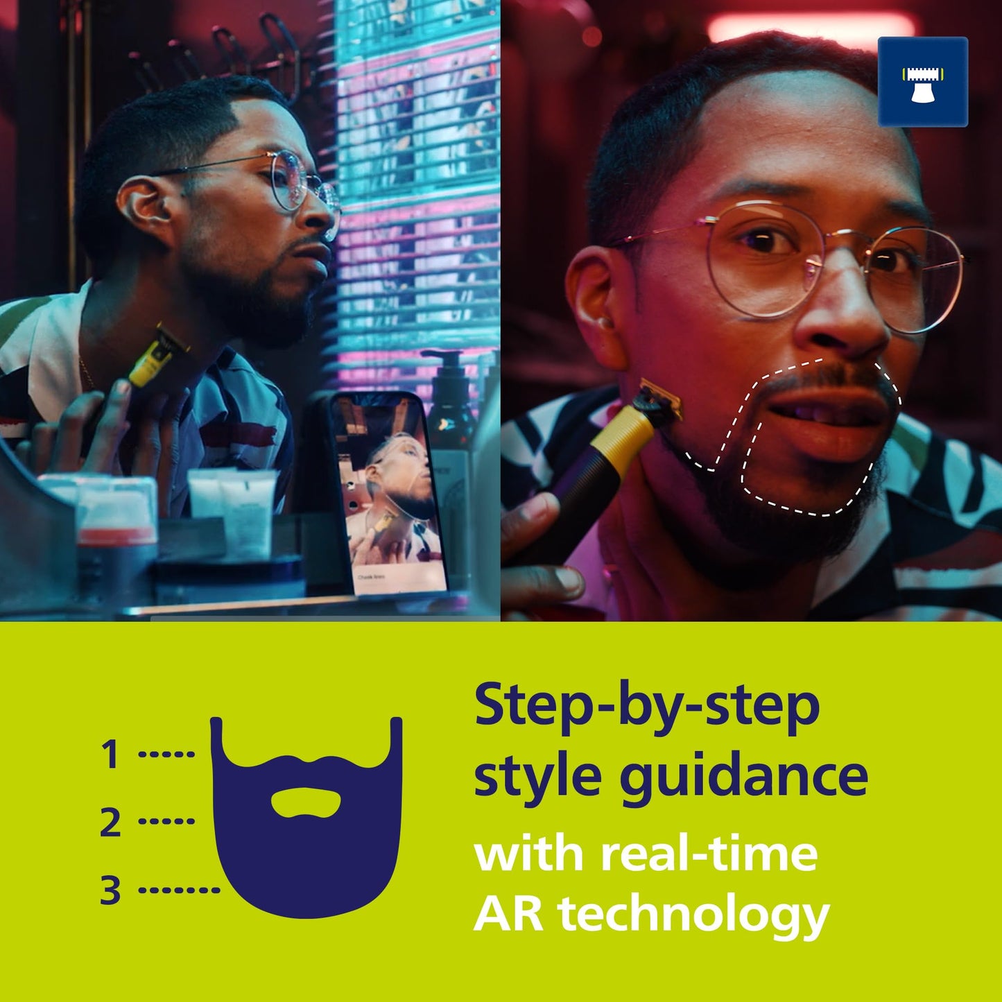 Philips Norelco One 360 Hybrid Face, Electric Beard Trimmer and Shaver, with 360 Technology, 1x 360 for Face, 5in1 Adjustable Comb, Model QP2724/90