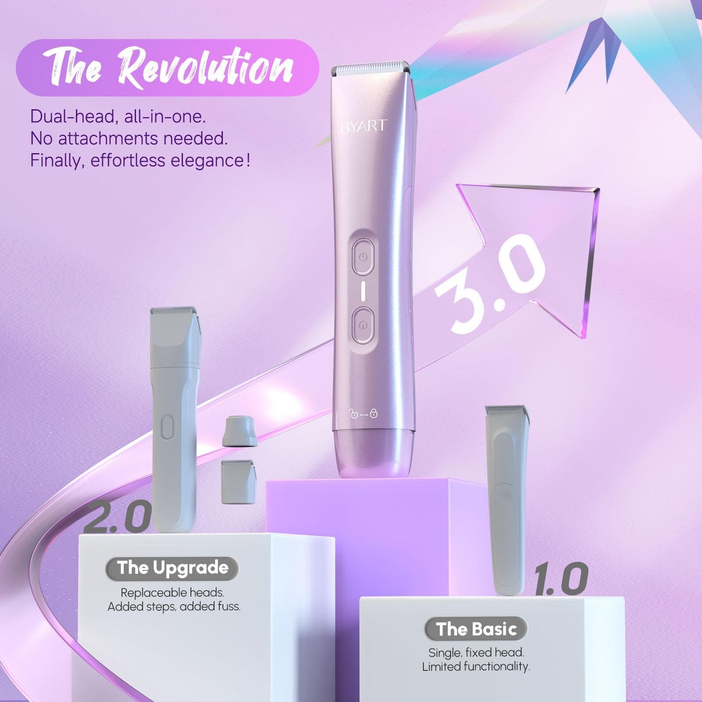 Bikini Trimmer for Women Dual Head - IPX7 Waterproof & Painless Electric Razors for Beauty, Pubic Hair, Face, Legs & Underarms– Portable Cordless Shaver with Fast Charging (Purple)