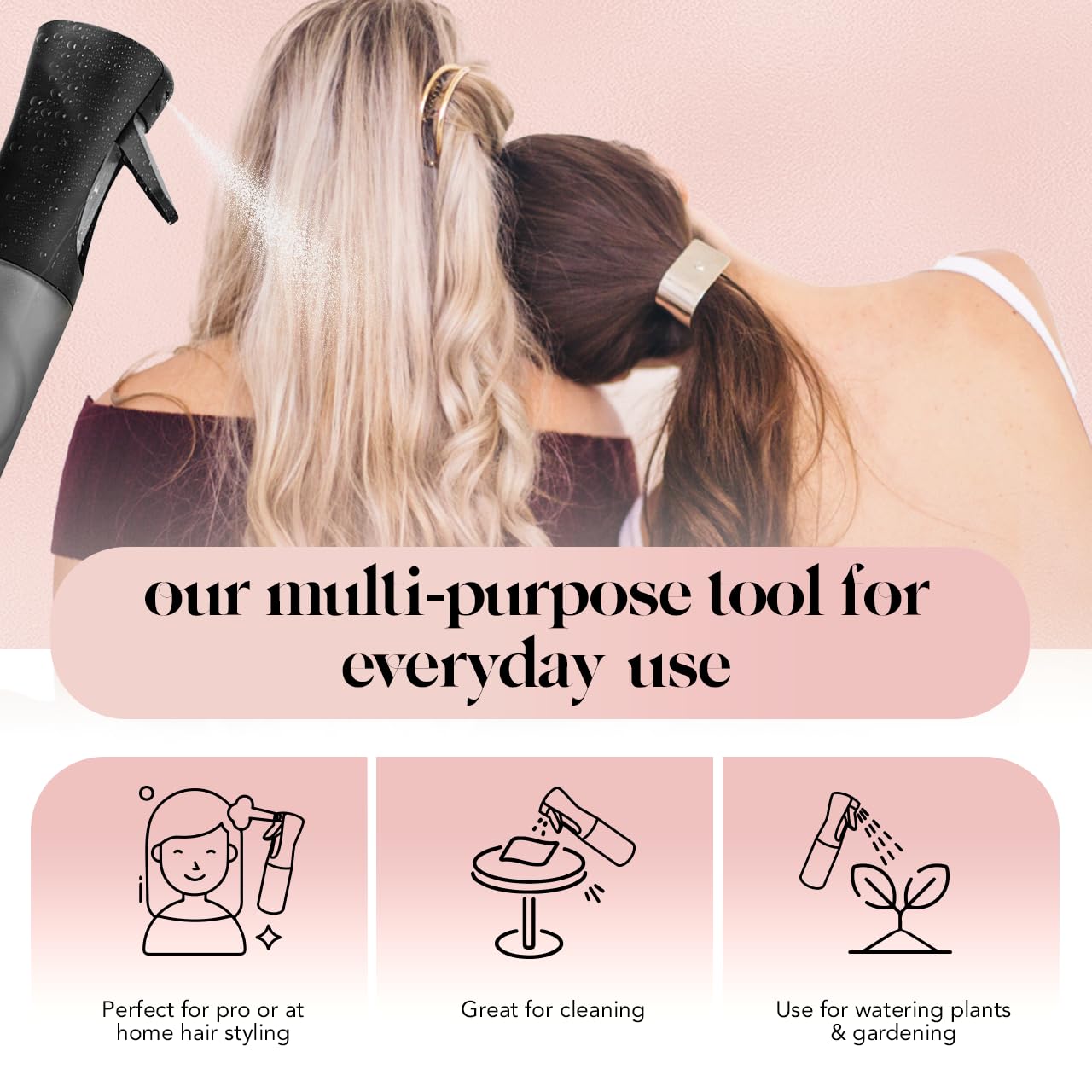 Kitsch Continuous Spray Bottle for Hair – Fine Mist Water Mister & Water Spray Bottle – Recycled Hair Spray Bottle – Spray Bottles for Cleaning, Styling, Plants & More – Terracotta, 150ml