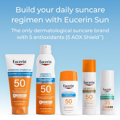 Eucerin Sun Age Defense SPF 50 Face Sunscreen Lotion with Hyaluronic Acid, Hypoallergenic, Non-Comedogenic Sunscreen SPF 50 Free of Fragrance, Oxybenzone and Octinoxate, 2.5 Fl Oz Bottle