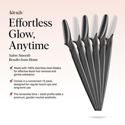 Kitsch Dermaplane Razor for Women Face – Face Razors for Women & Men, Eyebrow Trimmer & Face Shaver – Exfoliating Facial Razor & Skin Care Tool for Smoother Skin - Terracotta, 12 pcs