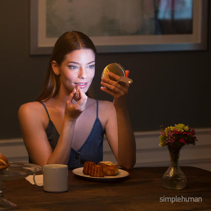 simplehuman Sensor Mirror, Lighted Compact Makeup Magnifying Mirror with Light, Round, Travel Size, Black Stainless Steel