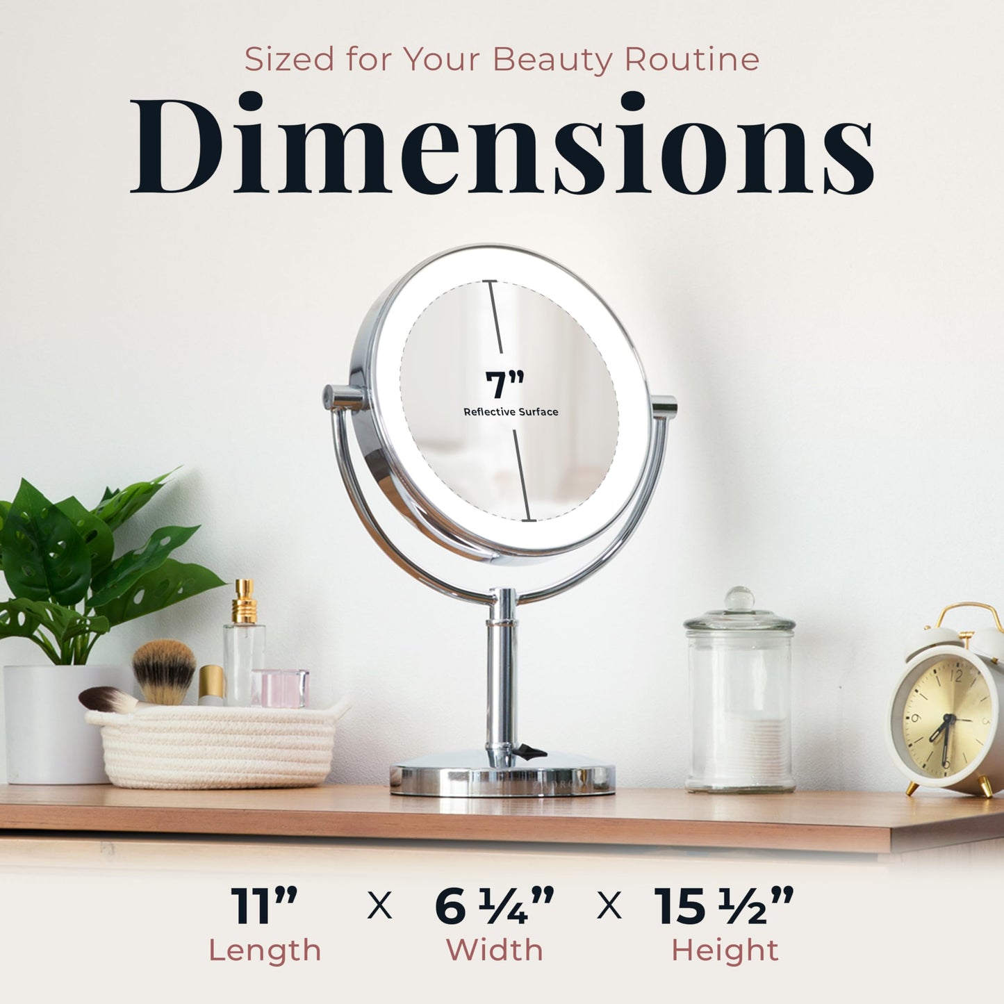 Zadro Laguna 11" LED Lighted Makeup Mirror with Magnification (Large | 15" x 11" | 10X/1X, Satin Nickel)