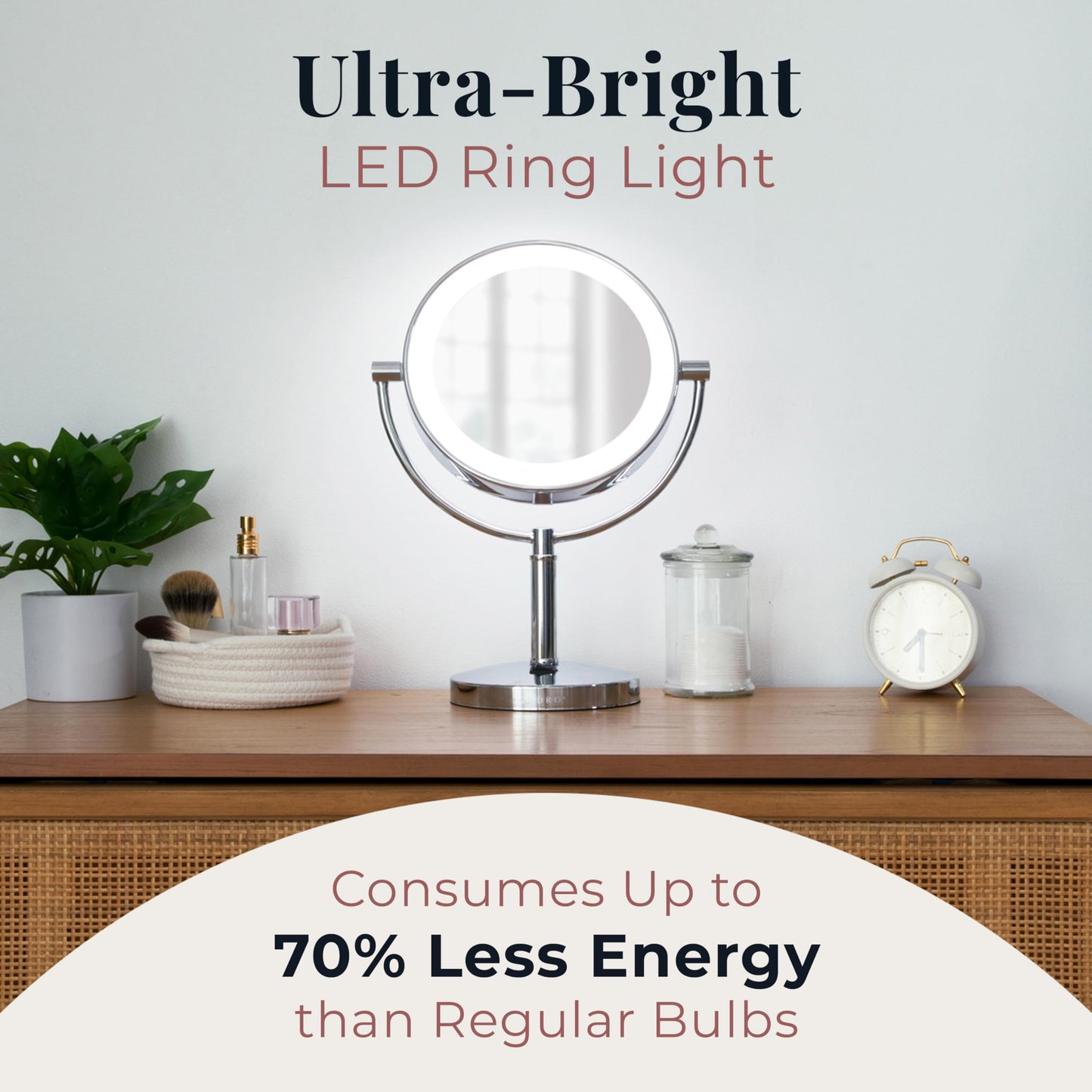 Zadro Laguna 11" LED Lighted Makeup Mirror with Magnification (Large | 15" x 11" | 10X/1X, Satin Nickel)