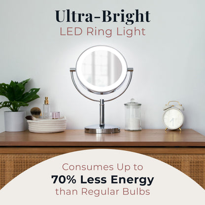 Zadro Laguna 11" LED Lighted Makeup Mirror with Magnification (Large | 15" x 11" | 10X/1X, Satin Nickel)