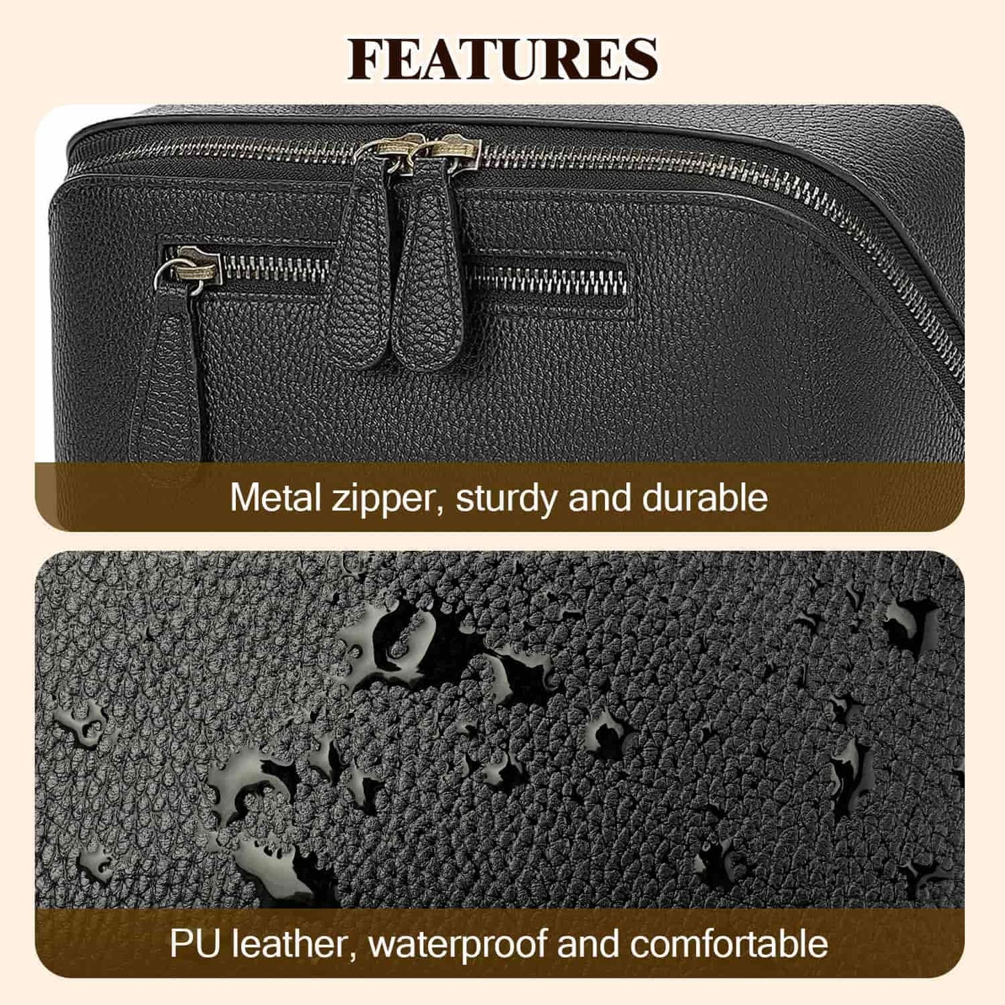 Travel Makeup Bag Large Capacity Cosmetic Bags for Women Waterproof Make up Organizer Toiletry Bag Open Flat Portable with Divider with Handle Pouch (Brown, 3L)