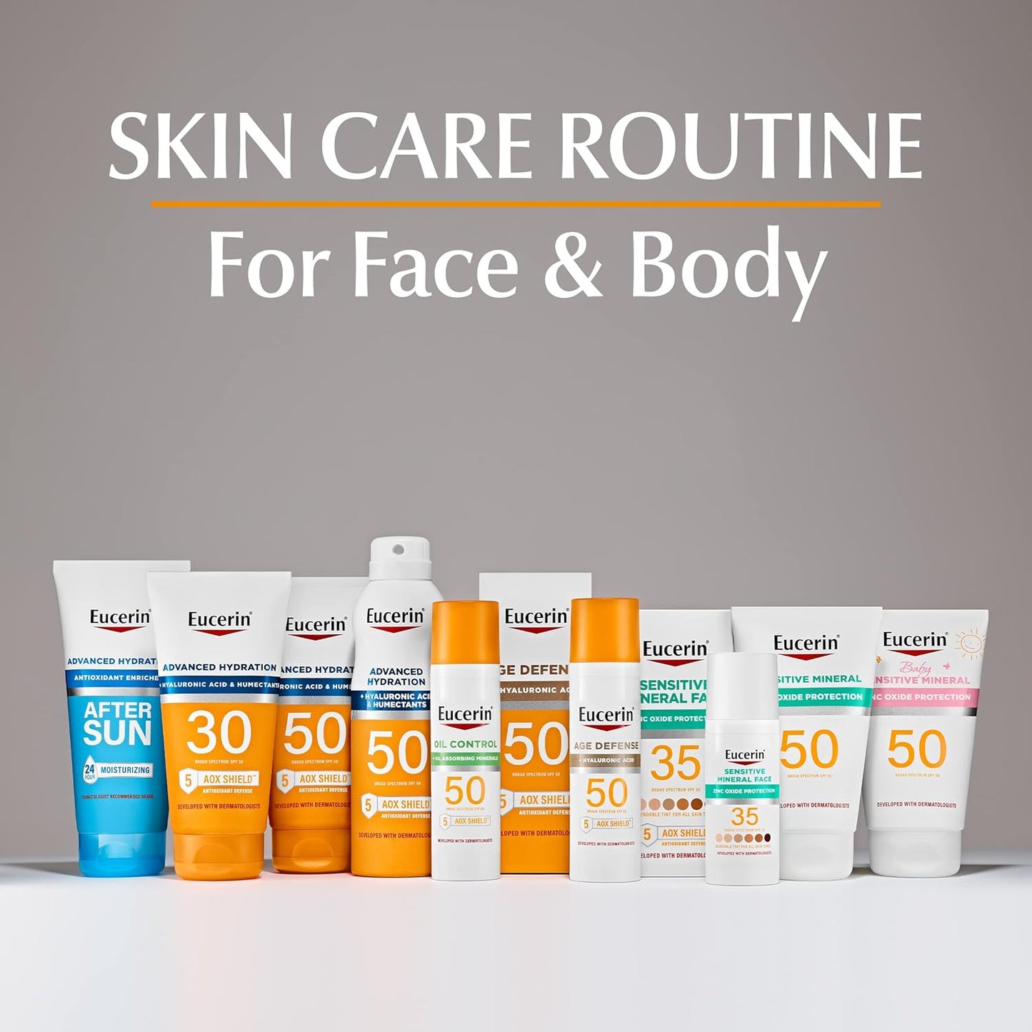 Eucerin Sun Advanced Hydration SPF 50 Sunscreen Lotion (5 Fl Oz) + Age Defense Face Sunscreen Lotion SPF 50 (2.5 Fl Oz), Hypoallergenic and Lightweight Sun Protection with Hyaluronic Acid