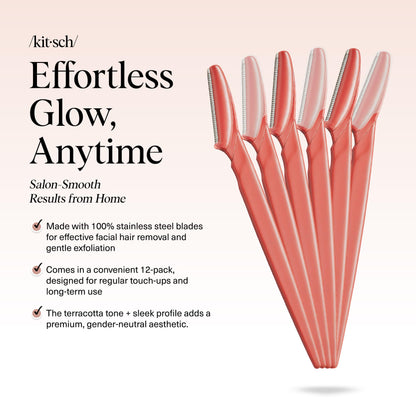 Kitsch Dermaplane Razor for Women Face – Face Razors for Women & Men, Eyebrow Trimmer & Face Shaver – Exfoliating Facial Razor & Skin Care Tool for Smoother Skin - Terracotta, 12 pcs