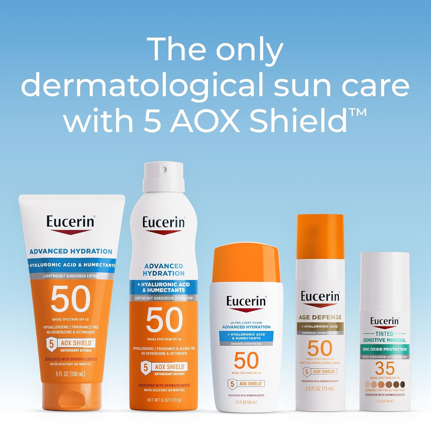 Eucerin Sun Advanced Hydration Ultra-Lightweight Face Sunscreen SPF 50 with Hyaluronic Acid & Humectants, Hydrating Sunscreen for Face, Non Comedogenic and Hypoallergenic, 1.7 Fl Oz Bottle