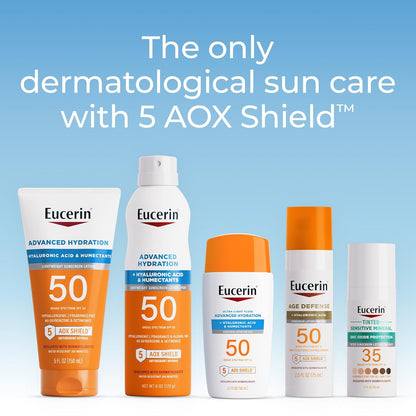 Eucerin Sun Advanced Hydration Ultra-Lightweight Face Sunscreen SPF 50 with Hyaluronic Acid & Humectants, Hydrating Sunscreen for Face, Non Comedogenic and Hypoallergenic, 1.7 Fl Oz Bottle