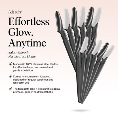 Kitsch Dermaplane Razor for Women Face – Face Razors for Women & Men, Eyebrow Trimmer & Face Shaver – Exfoliating Facial Razor & Skin Care Tool for Smoother Skin - Terracotta, 12 pcs