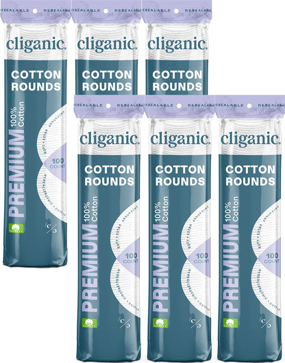 Cliganic Premium Cotton Rounds for Face (300 Count) - Makeup Remover Pads, Hypoallergenic, Lint-Free | 100% Pure Cotton