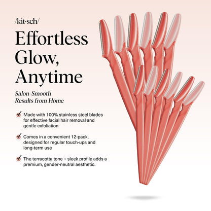 Kitsch Dermaplane Razor for Women Face – Face Razors for Women & Men, Eyebrow Trimmer & Face Shaver – Exfoliating Facial Razor & Skin Care Tool for Smoother Skin - Terracotta, 12 pcs