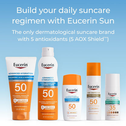 Eucerin Sun Tinted Age Defense Face Sunscreen Lotion SPF 50 with Hyaluronic Acid, Tinted Sunscreen for Face, Blendable Tint for All Skin Tones, Non Comedogenic and Hypoallergenic, 2.5 Fl Oz Bottle