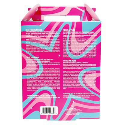 FORMULA 10.0.6 Full Size Skin Care Collection Set, Pink and Purple, 4 Piece with Best Face Forward Cleanser, Pores Be Pure Mask, Sheet Mask, Thirst No More Moisturizer, Bonus Wristbands
