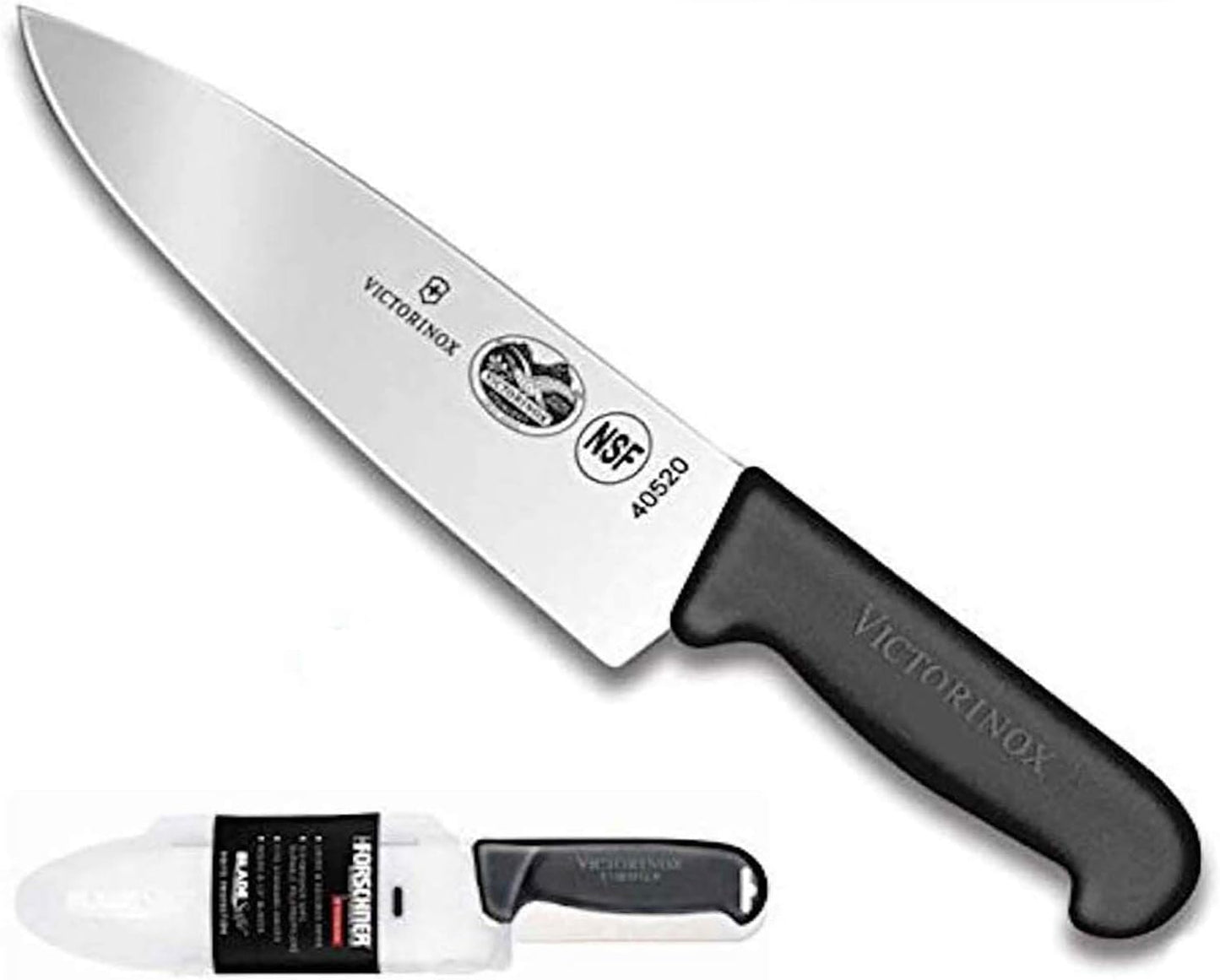 Victorinox Swiss army, Fibrox Straight Edge Chef's Knife, 8-Inch, Black, With Victorinox Cutlery BladeSafe for 8-Inch to 10-Inch Knife Blades. Combo pack