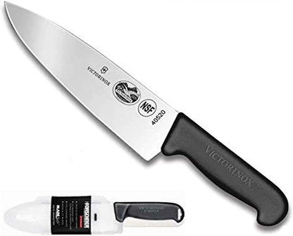 Victorinox Swiss army, Fibrox Straight Edge Chef's Knife, 8-Inch, Black, With Victorinox Cutlery BladeSafe for 8-Inch to 10-Inch Knife Blades. Combo pack