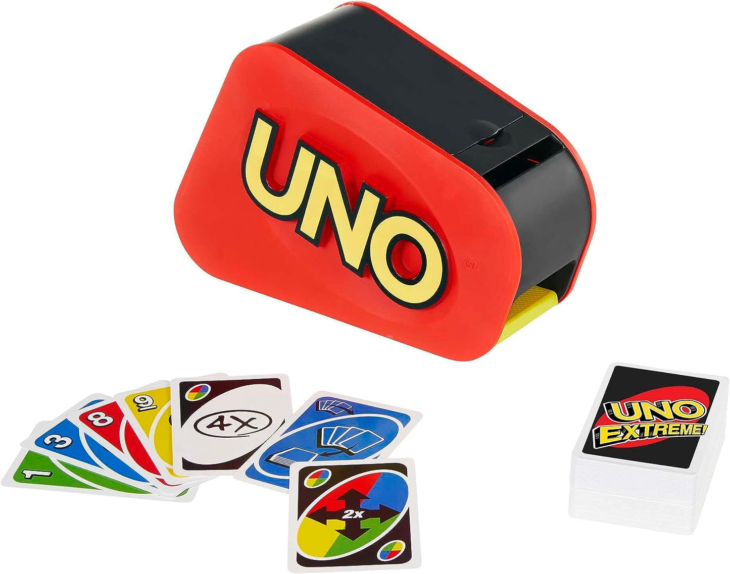 UNO Extreme Card Game Featuring Random-Action Launcher with Lights & Sounds & 112 Cards, Kid, Teen & Adult Game Night Gift Ages 7 Years & Older, GXY75