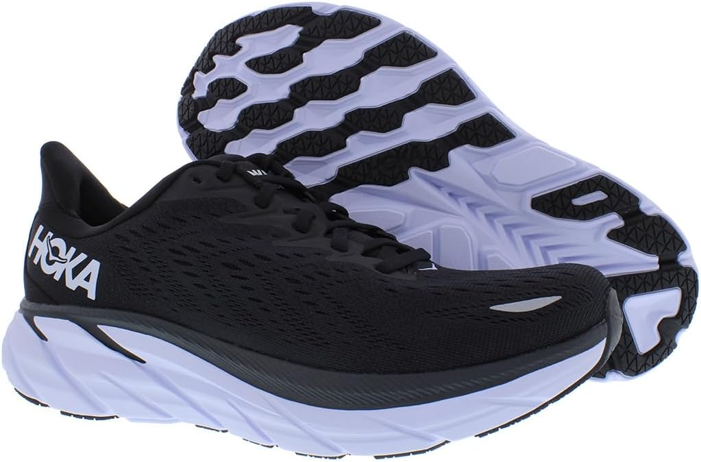 HOKA ONE ONE Clifton 8 Wide Womens Shoes Size 10, Color: Black/White