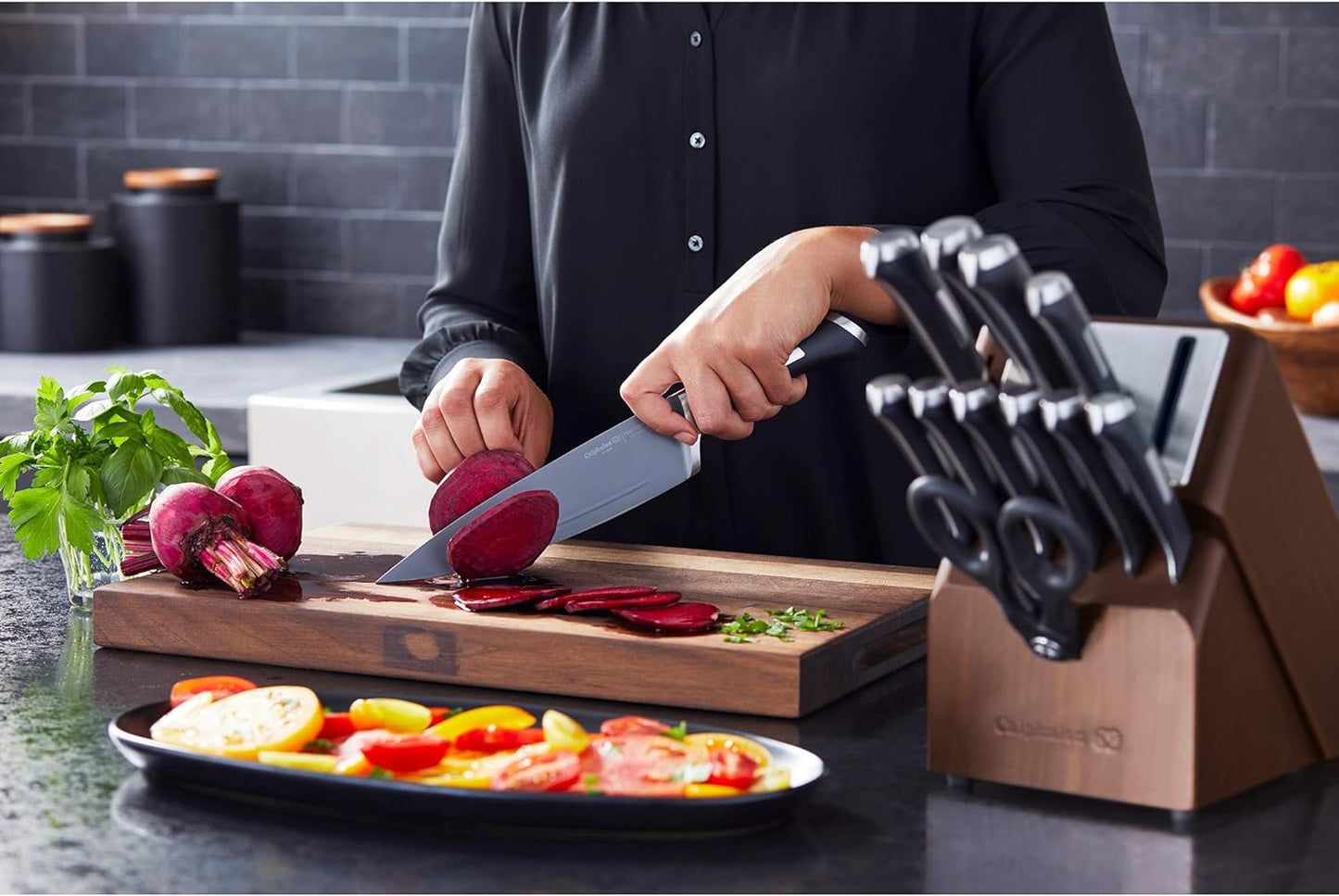Calphalon Kitchen Knife Set with Self-Sharpening Block, 13-Piece NonStick Knives